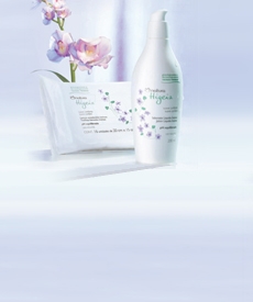 Productos Natura Higeia presentados sobre una base recta